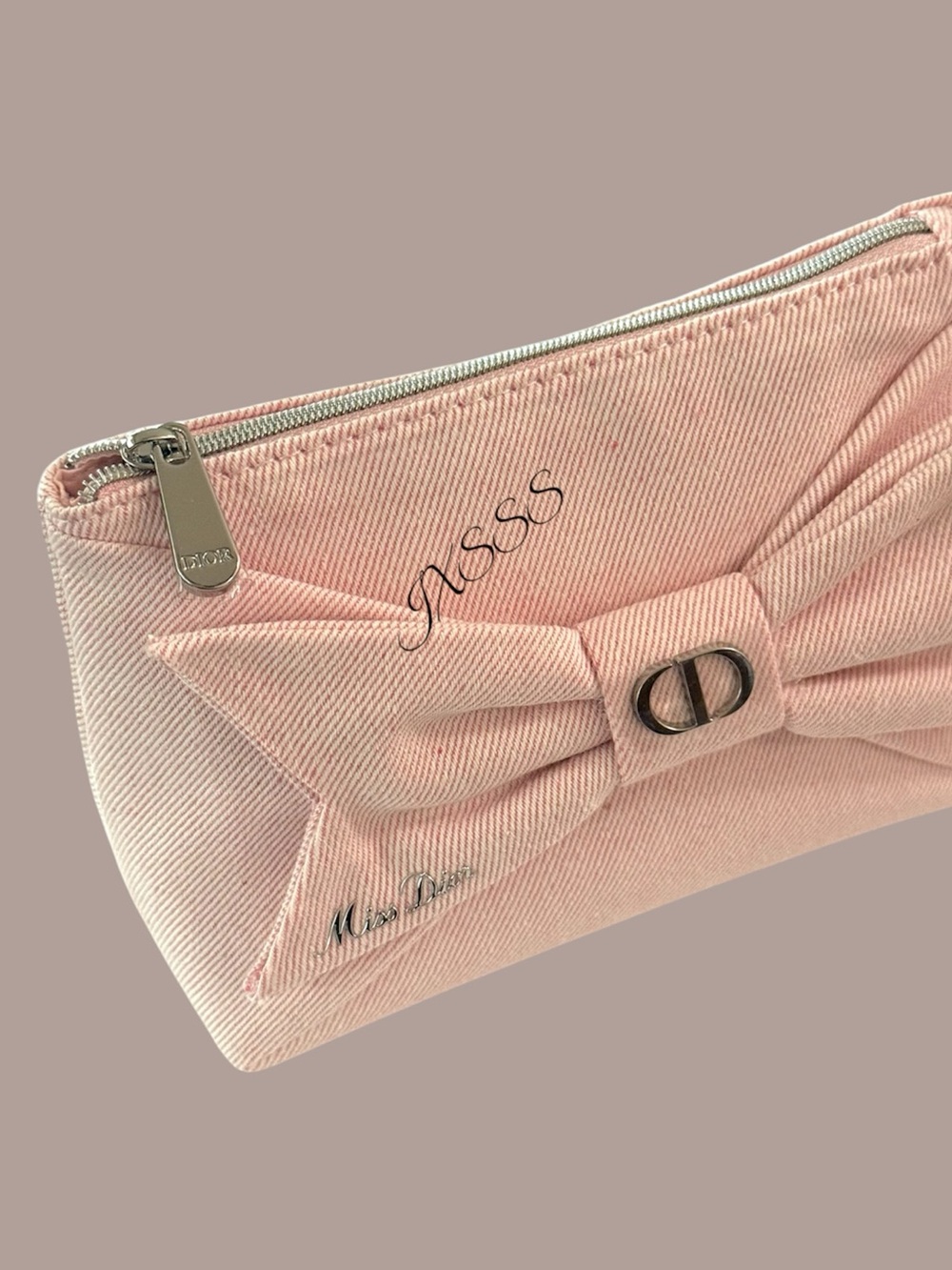 Light-Pink Dior Beauty (Miss Dior) Bow-Embroidered Cosmetic-Makeup Bag - Picture 7 of 15